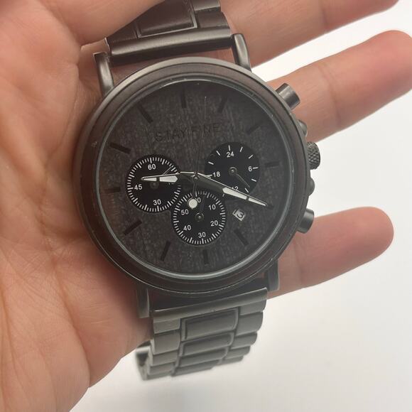 STAY FINE Gray Brown Men’s Chrono Watch 43mm Working New Battery - Picture 6 of 8